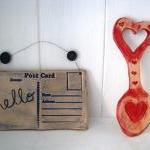 Hello - Ceramic Postcard With Vintage Buttons...