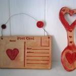 Ceramic Heart Postcard. Lightly Glazed In Red...