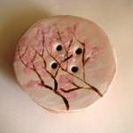 Spring Cherry Blossom Ceramic Button Pot. Handmade..