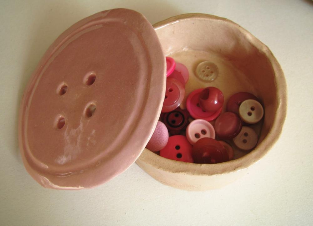 Dusty Pink Ceramic Button Pot. Handmade In Wales, Uk