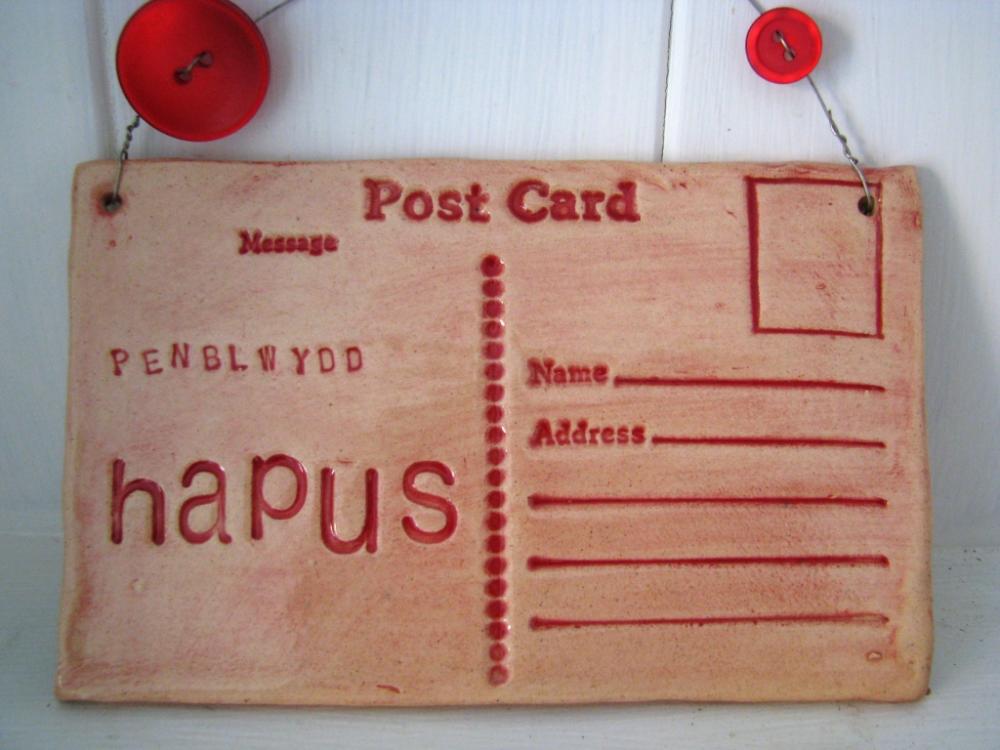Penblwydd Hapus (happy Birthday In Welsh) - Handmade Ceramic Postcard. Made In Wales, Uk