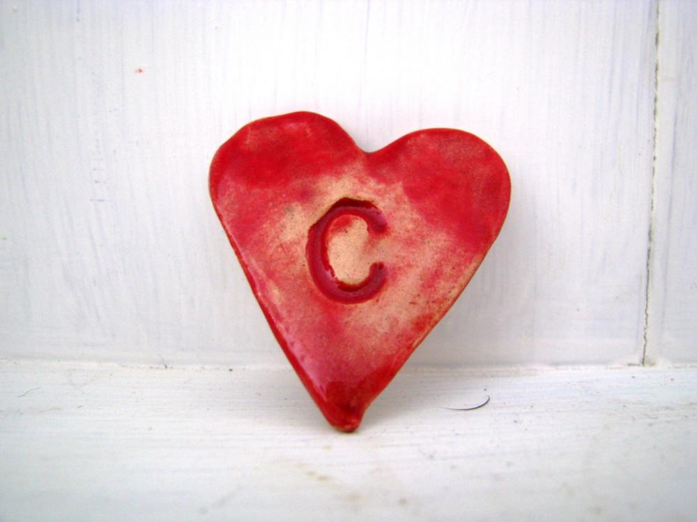 Initial Letter Heart Brooch / Pin / Button / Badge. Ceramic. Made In Wales, Uk