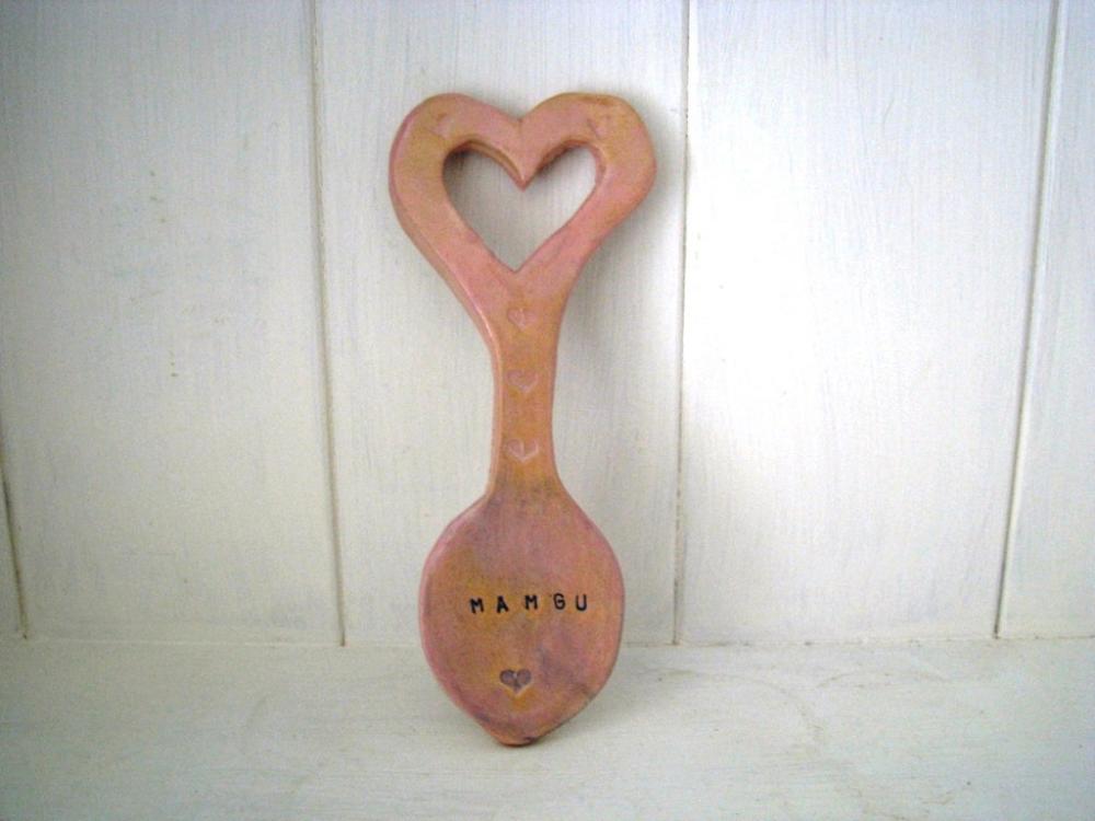 Mamgu (grandma In Welsh) Handmade Ceramic Lovespoon. Made In Wales, Uk